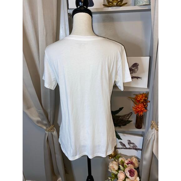 Kate Spade size Medium White 100% Cotton Silver Glitter Embellished Logo Tee GUC - Picture 5 of 7